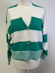 Pull a rayures blanche et verte